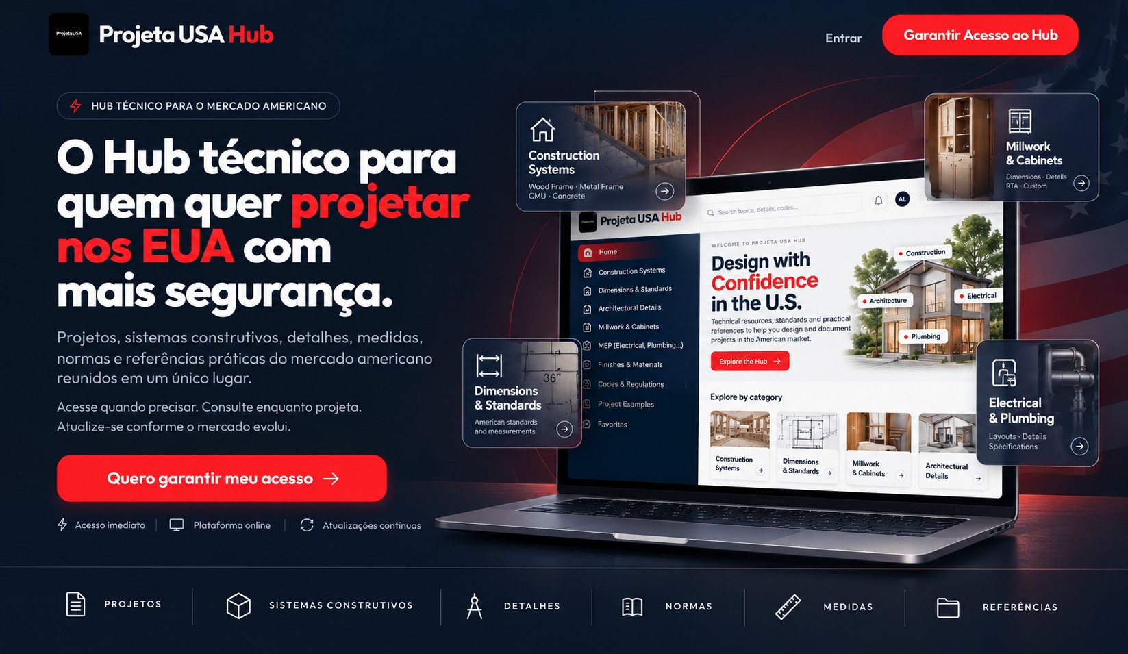 Projeta USA Hub: o Hub técnico para quem quer projetar nos EUA com mais segurança. Projetos, sistemas construtivos, detalhes, normas, medidas e referências reunidos em um único lugar.